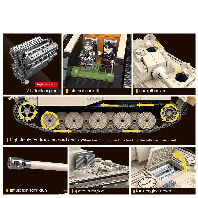 Quanguan 100066 German King Tiger Tank - 978pcs building blocks set - view 5 | Power Blockz